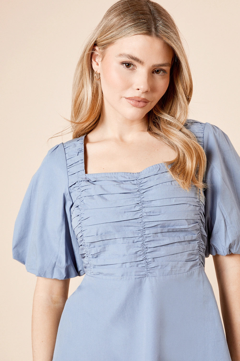 Poplin Puff Sleeve Ruched Bodice Blouse