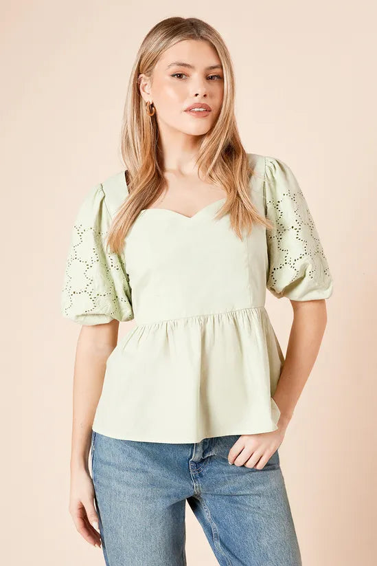 Cutwork Sleeve Poplin Blouse