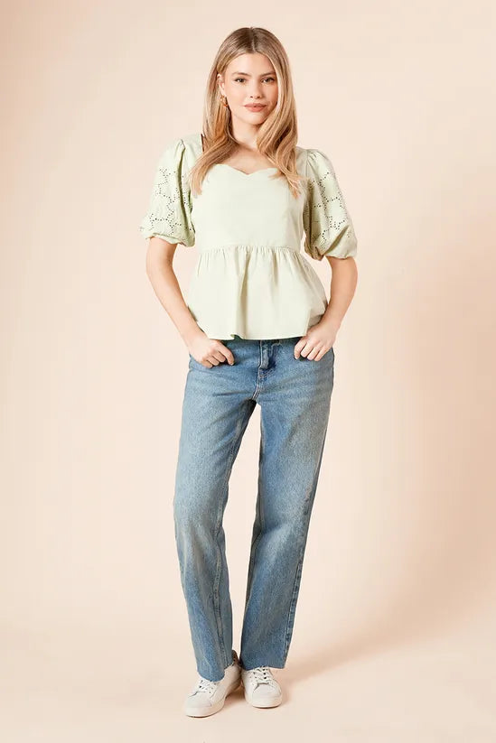 Cutwork Sleeve Poplin Blouse
