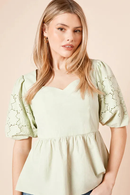 Cutwork Sleeve Poplin Blouse