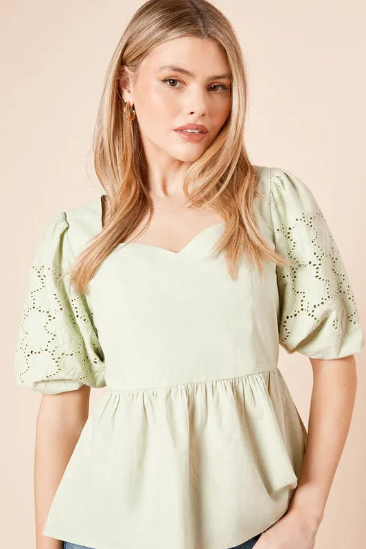 Cutwork Sleeve Poplin Blouse