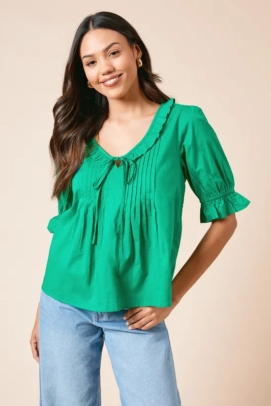 Pintuck Cotton Puff Sleeve Top