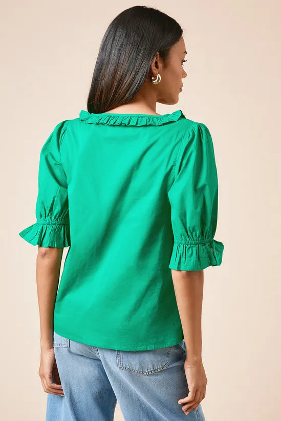 Pintuck Cotton Puff Sleeve Top