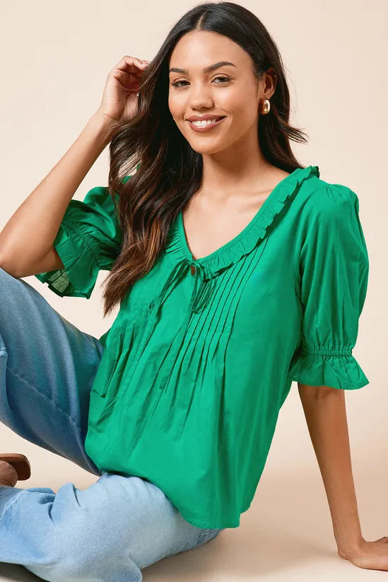 Pintuck Cotton Puff Sleeve Top