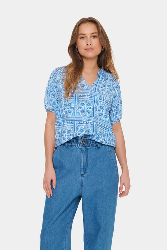KaisaSZ High Neck Short Sleeve Blouse