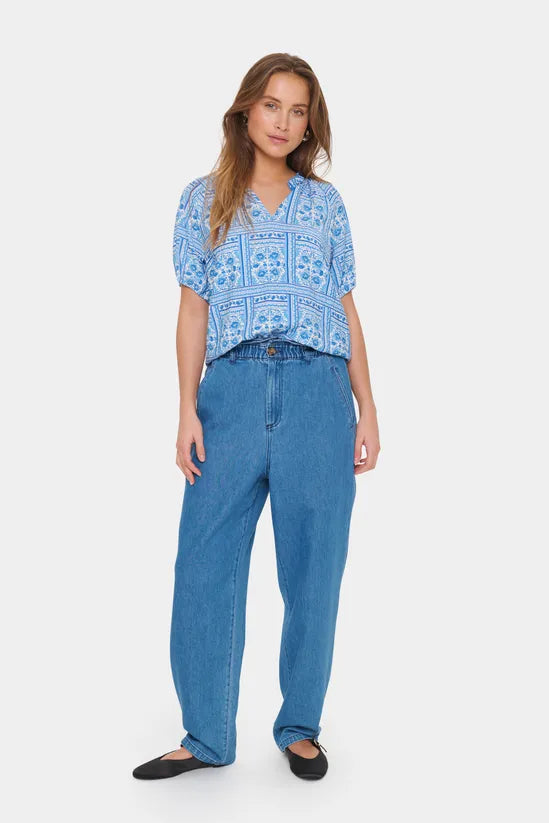 KaisaSZ High Neck Short Sleeve Blouse